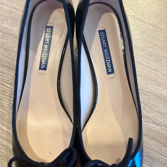 Stuart Weitzman Gabby Black Patent Leather Women's Bow block Heels - Picture 4 of 6